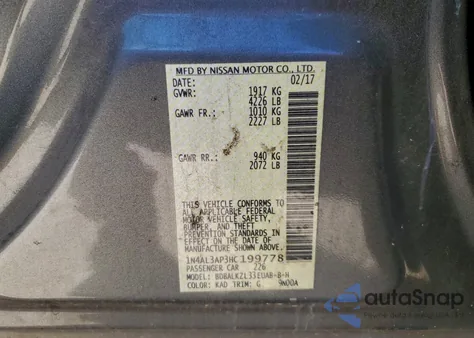 2017 Nissan Altima 2.5 z USA, uszkodzony, nr VIN 1N4AL3AP3HC199778